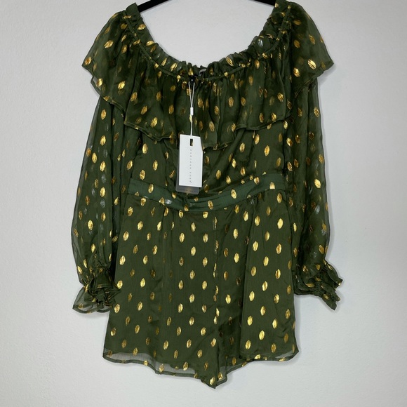 NEW Endless Rose Chiffon Gold Polka Dot Romper M - Picture 2 of 7